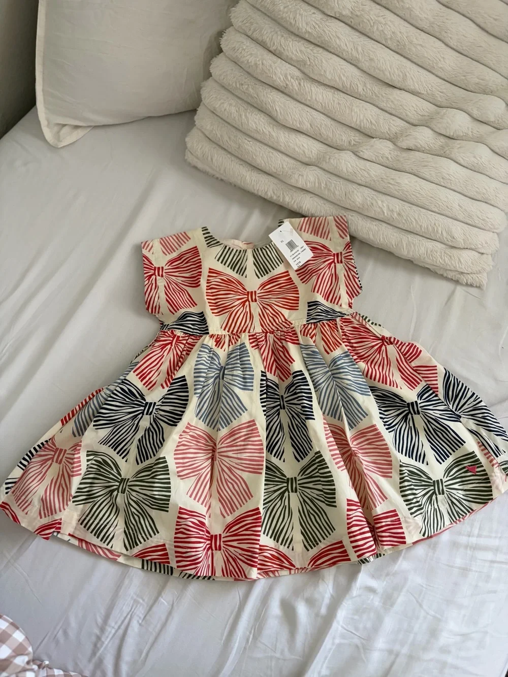 NWT Pink Chicken Adaline Dress 12/18M Multi Striped Bows Cotton Baby Girl